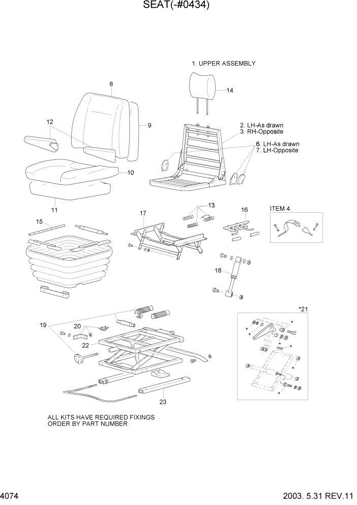 Схема запчастей Hyundai R160LC3 - PAGE 4074 SEAT(-#0434) ВЕРХНЯЯ ЧАСТЬ