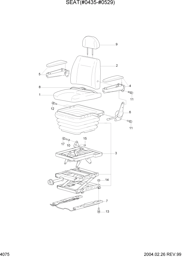 Схема запчастей Hyundai R160LC3 - PAGE 4075 SEAT(#0435-#0529) ВЕРХНЯЯ ЧАСТЬ