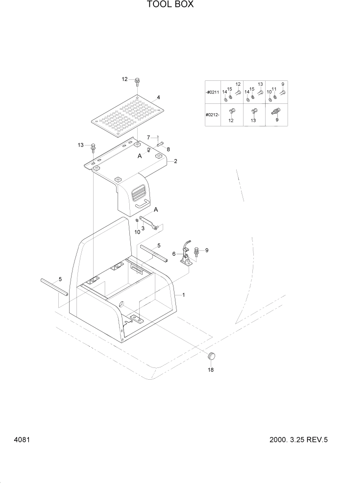 Схема запчастей Hyundai R160LC3 - PAGE 4081 TOOL BOX ВЕРХНЯЯ ЧАСТЬ