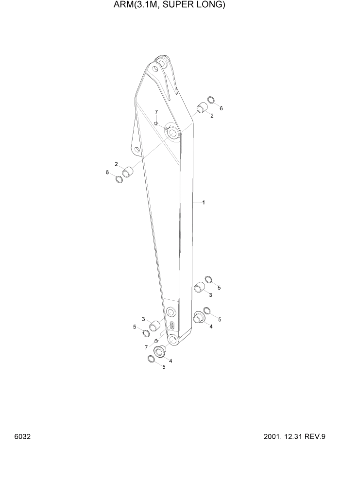 Схема запчастей Hyundai R160LC3 - PAGE 6032 ARM(3.1M, SUPER LONG) РАБОЧЕЕ ОБОРУДОВАНИЕ