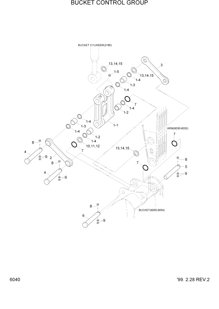 Схема запчастей Hyundai R160LC3 - PAGE 6040 BUCKET CONTROL GROUP РАБОЧЕЕ ОБОРУДОВАНИЕ
