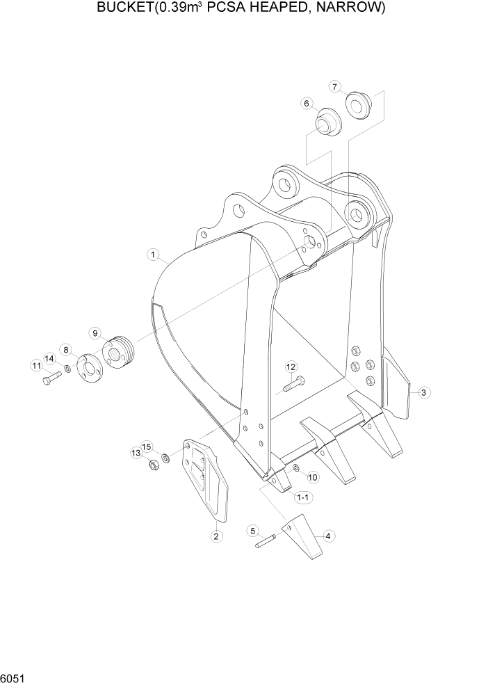 Схема запчастей Hyundai R160LC3 - PAGE 6051 BUCKET(0.39M3 PCSA HEAPED, NARROW) РАБОЧЕЕ ОБОРУДОВАНИЕ