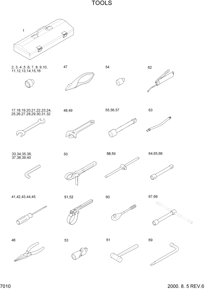 Схема запчастей Hyundai R160LC3 - PAGE 7010 TOOLS ДРУГИЕ ЧАСТИ