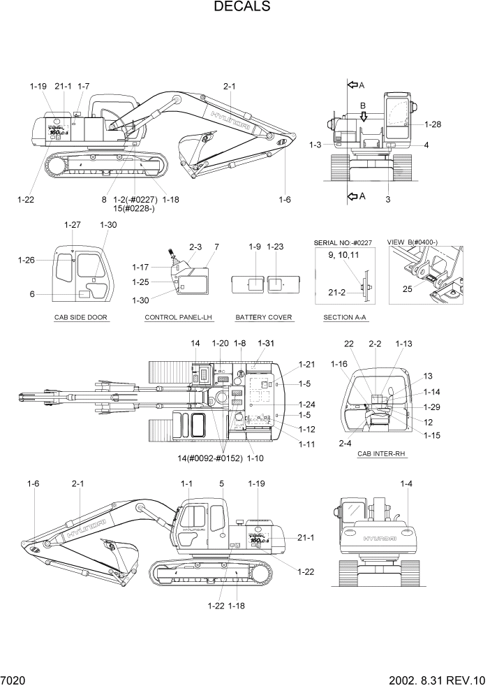Схема запчастей Hyundai R160LC3 - PAGE 7020 DECALS ДРУГИЕ ЧАСТИ