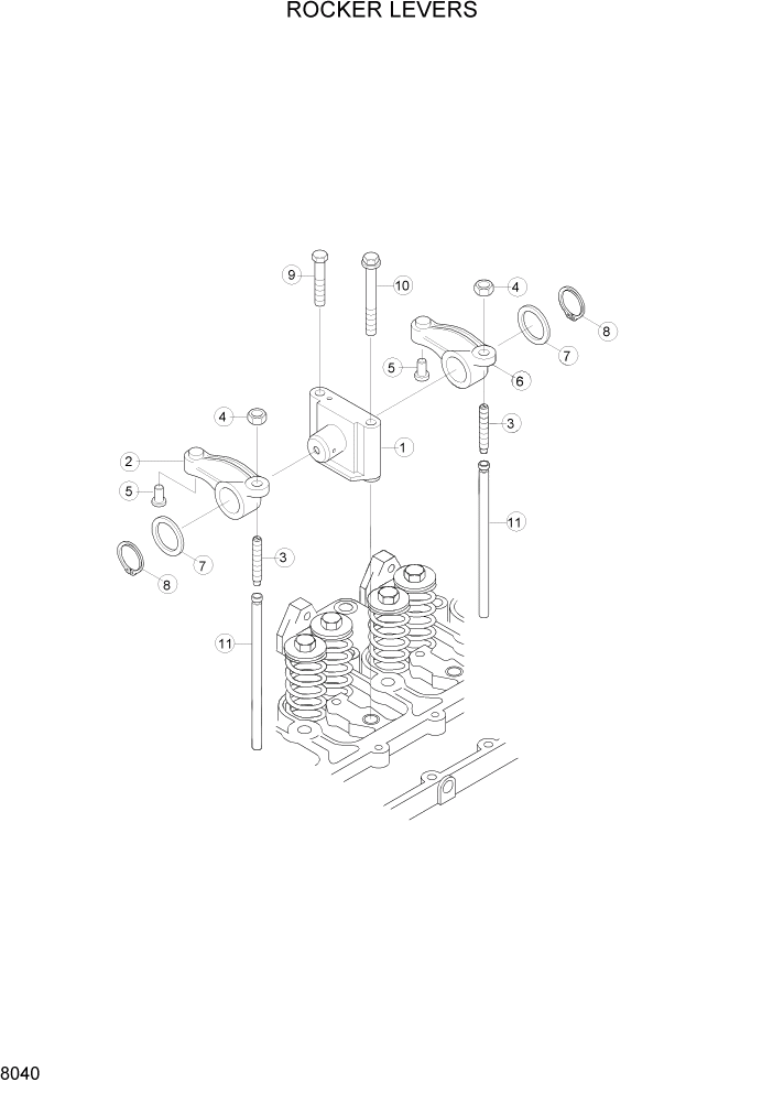Схема запчастей Hyundai R160LC3 - PAGE 8040 ROCKER LEVERS ДВИГАТЕЛЬ БАЗА