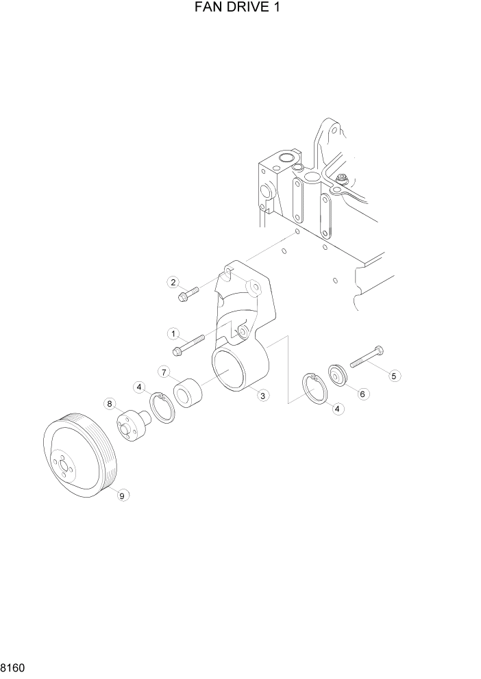 Схема запчастей Hyundai R160LC3 - PAGE 8160 FAN DRIVE 1 ДВИГАТЕЛЬ БАЗА