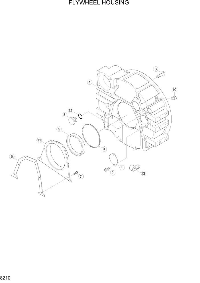 Схема запчастей Hyundai R160LC3 - PAGE 8210 FLYWHEEL HOUSING ДВИГАТЕЛЬ БАЗА