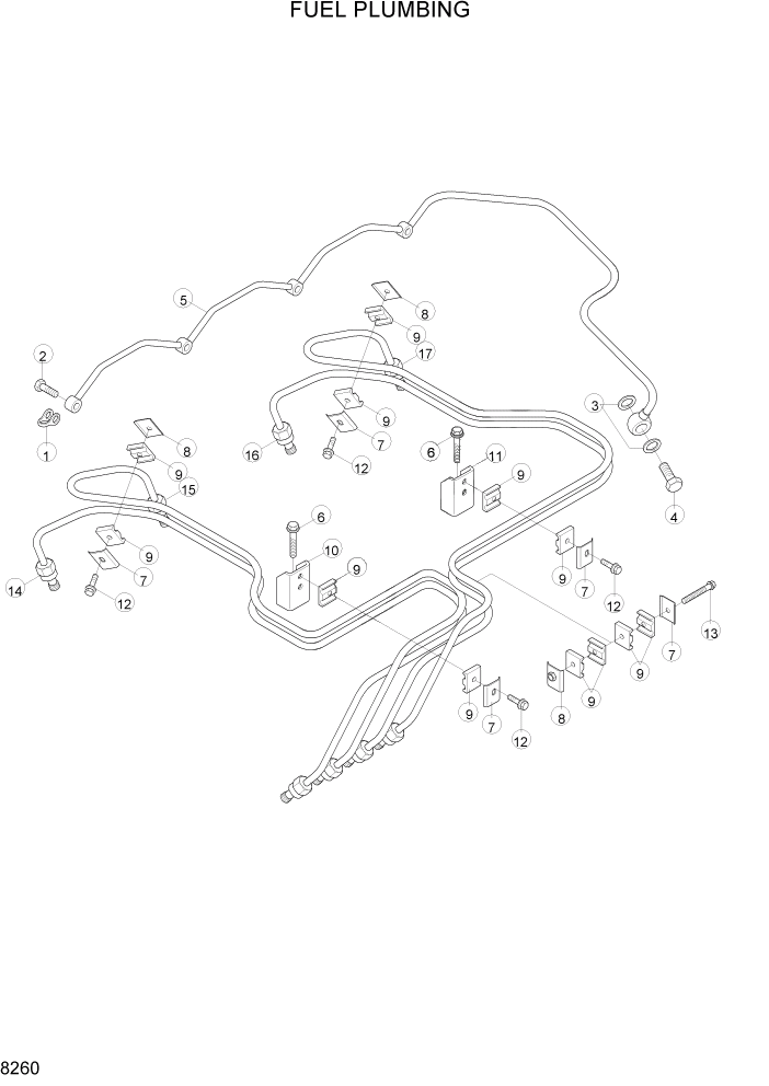 Схема запчастей Hyundai R160LC3 - PAGE 8260 FUEL PLUMBING ДВИГАТЕЛЬ БАЗА