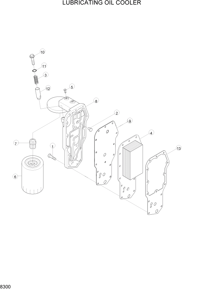 Схема запчастей Hyundai R160LC3 - PAGE 8300 LUBRICATING OIL COOLER ДВИГАТЕЛЬ БАЗА