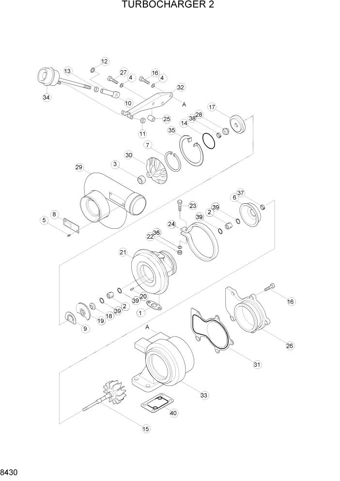 Схема запчастей Hyundai R160LC3 - PAGE 8430 TURBOCHARGER 2 ДВИГАТЕЛЬ БАЗА