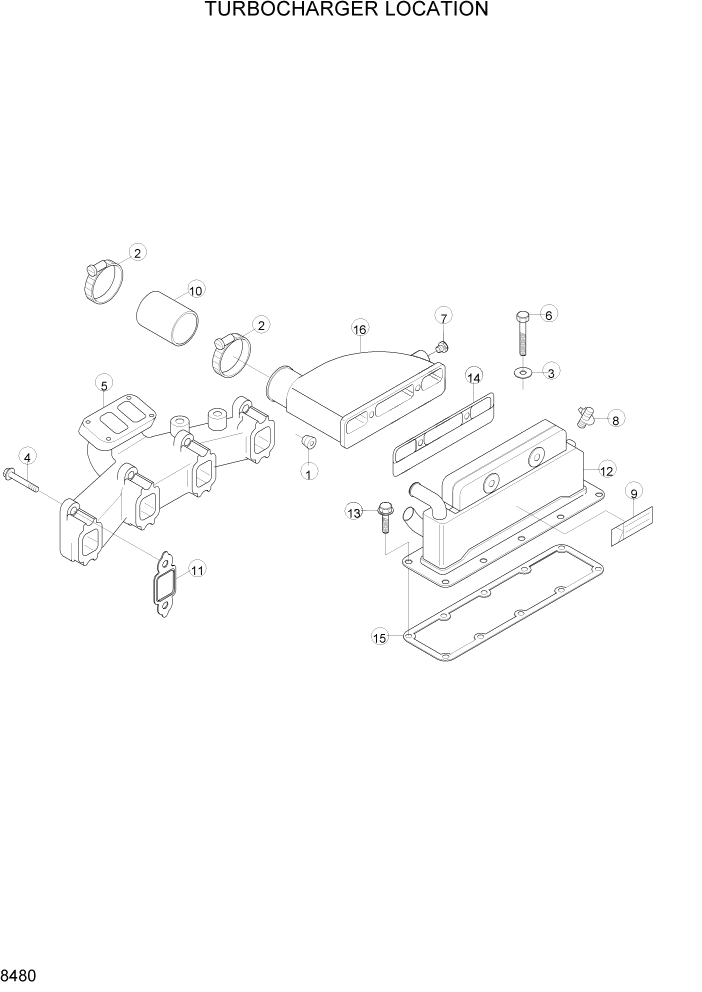 Схема запчастей Hyundai R160LC3 - PAGE 8480 TURBOCHARGER LOCATION ДВИГАТЕЛЬ БАЗА