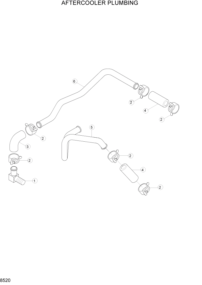 Схема запчастей Hyundai R160LC3 - PAGE 8520 AFTERCOOLER PLUMBING ДВИГАТЕЛЬ БАЗА