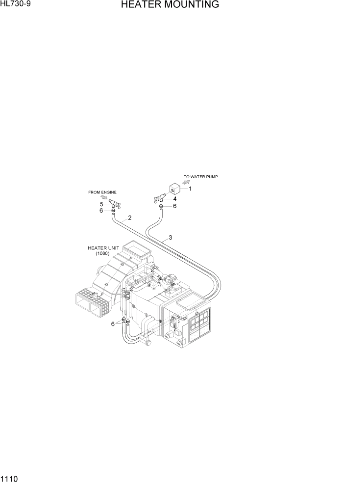 Схема запчастей Hyundai HL730-9 - PAGE 1110 HEATER MOUNTING СИСТЕМА ДВИГАТЕЛЯ