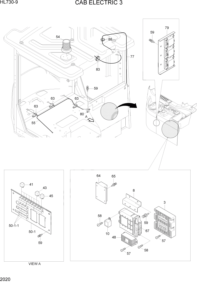 Схема запчастей Hyundai HL730-9 - PAGE 2020 CAB ELECTRIC 3 ЭЛЕКТРИЧЕСКАЯ СИСТЕМА