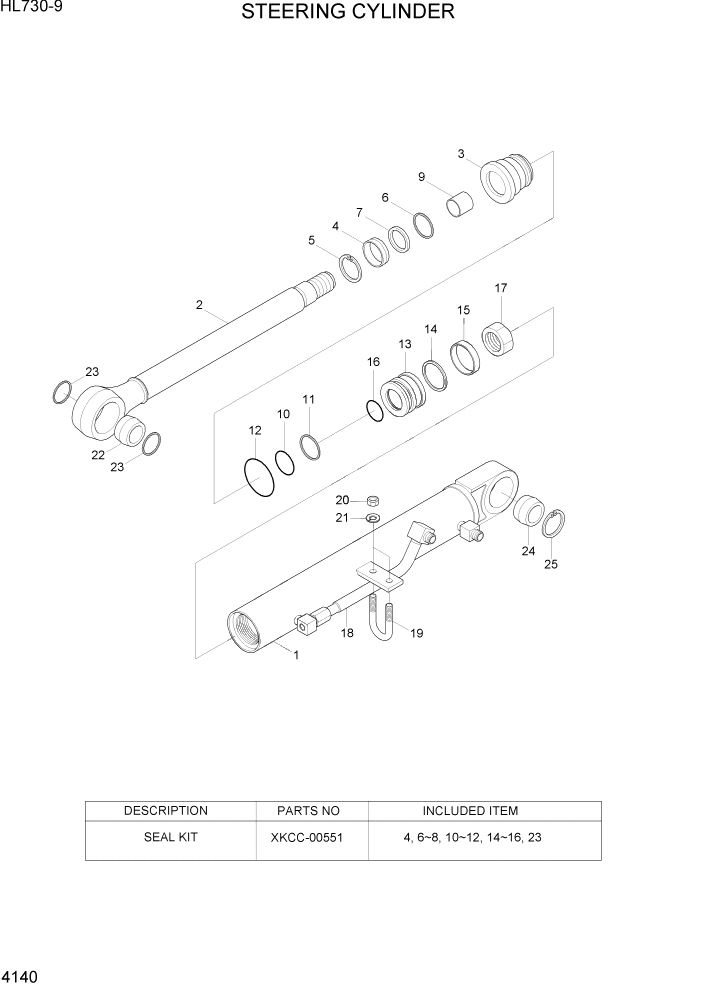 Схема запчастей Hyundai HL730-9 - PAGE 4140 STEERING CYLINDER ГИДРАВЛИЧЕСКИЕ КОМПОНЕНТЫ