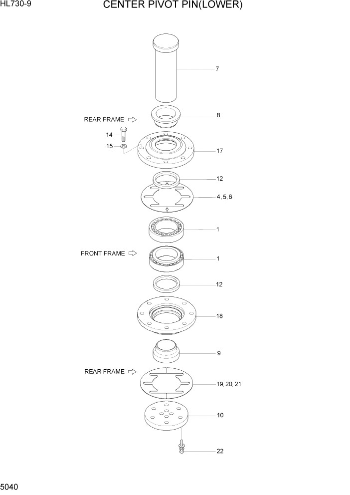 Схема запчастей Hyundai HL730-9 - PAGE 5040 CENTER PIVOT PIN(LOWER) СТРУКТУРА