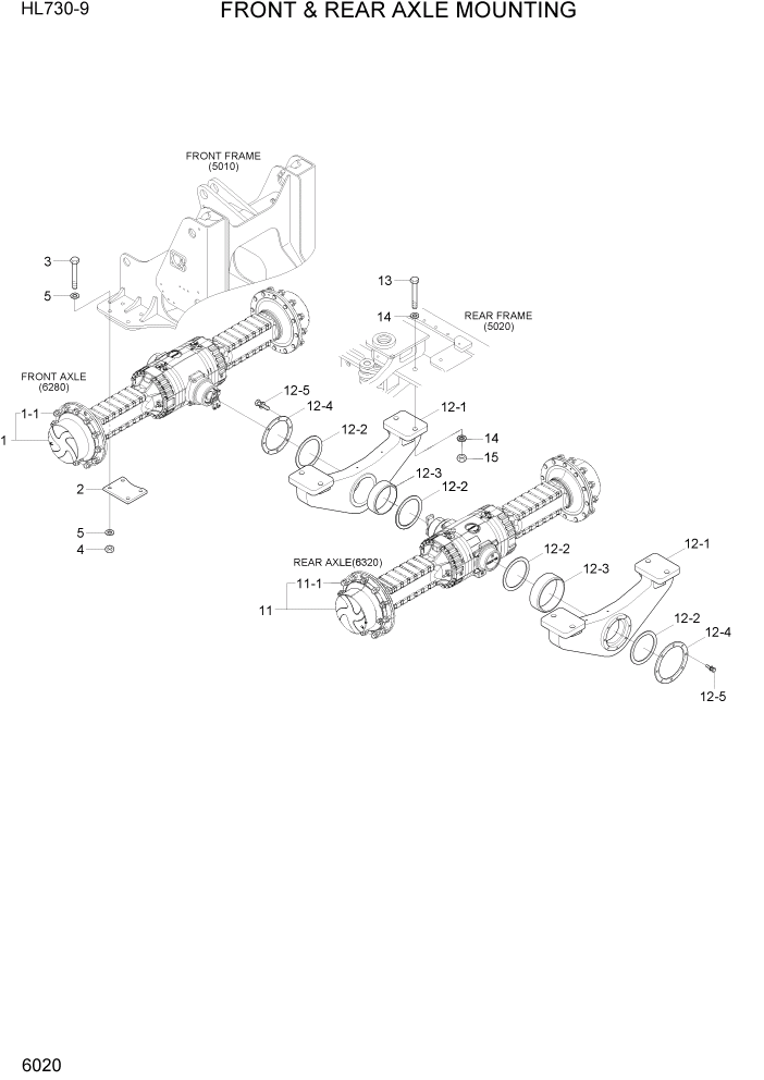 Схема запчастей Hyundai HL730-9 - PAGE 6020 FRONT & REAR AXLE MOUNTING СИЛОВАЯ СИСТЕМА