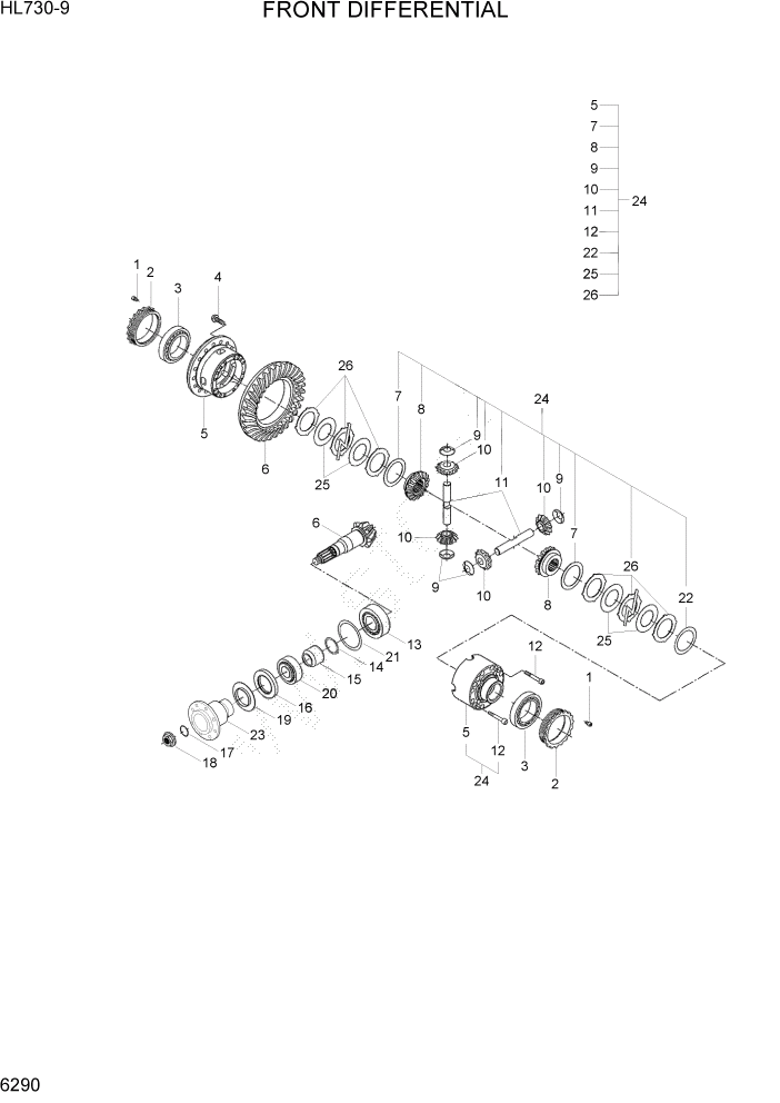 Схема запчастей Hyundai HL730-9 - PAGE 6290 FRONT DIFFERENTIAL СИЛОВАЯ СИСТЕМА