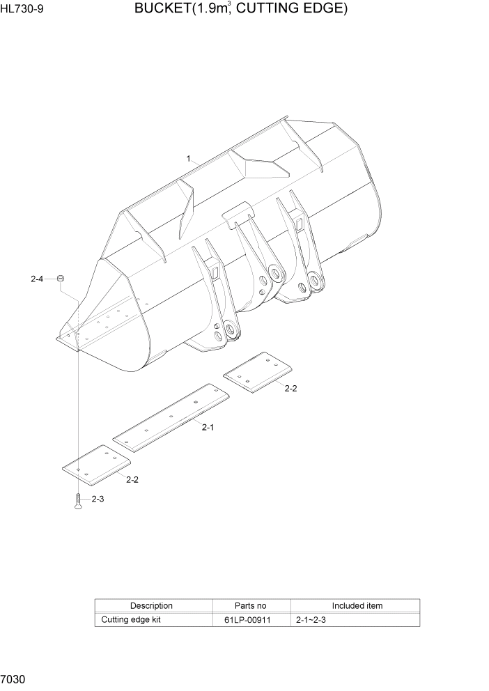 Схема запчастей Hyundai HL730-9 - PAGE 7030 BUCKET(1.9M3, CUTTING EDGE) РАБОЧЕЕ ОБОРУДОВАНИЕ