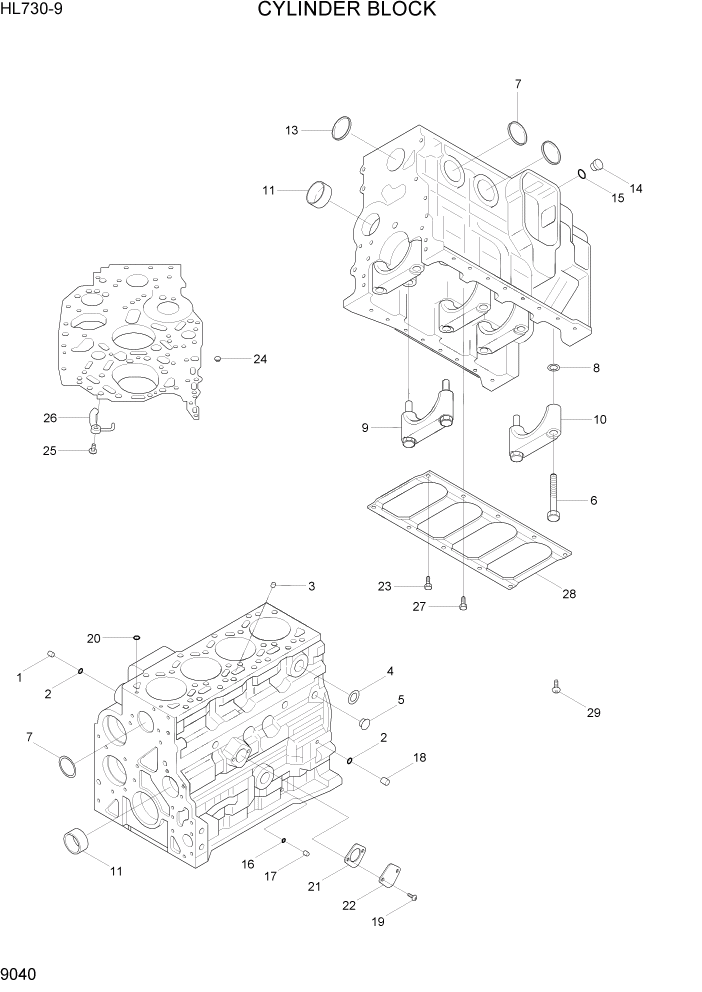 Схема запчастей Hyundai HL730-9 - PAGE 9040 CYLINDER BLOCK ДВИГАТЕЛЬ БАЗА