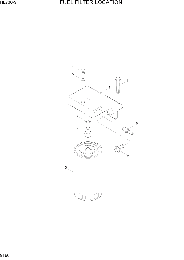 Схема запчастей Hyundai HL730-9 - PAGE 9160 FUEL FILTER LOCATION ДВИГАТЕЛЬ БАЗА