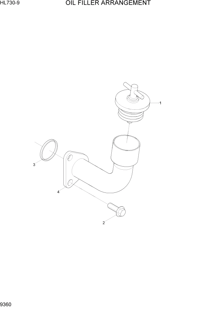 Схема запчастей Hyundai HL730-9 - PAGE 9360 OIL FILLER ARRANGEMENT ДВИГАТЕЛЬ БАЗА