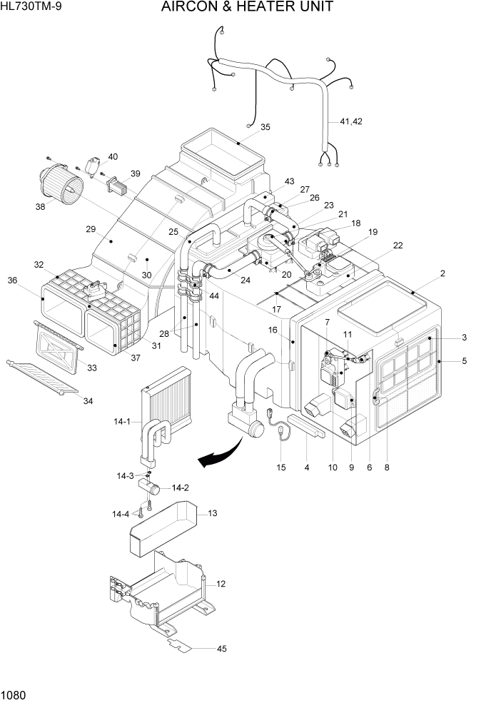 Схема запчастей Hyundai HL730TM-9 - PAGE 1080 AIRCON & HEATER UNIT СИСТЕМА ДВИГАТЕЛЯ