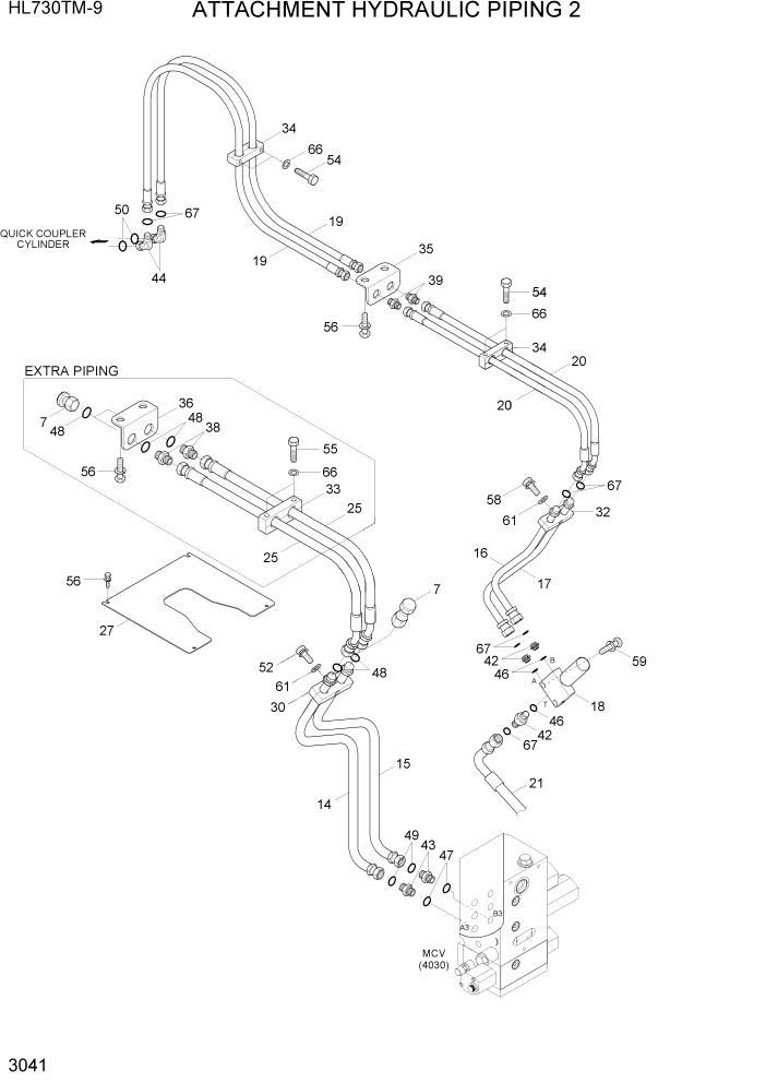 Схема запчастей Hyundai HL730TM-9 - PAGE 3041 ATTACHMENT HYDRAULIC PIPING 2 ГИДРАВЛИЧЕСКАЯ СИСТЕМА