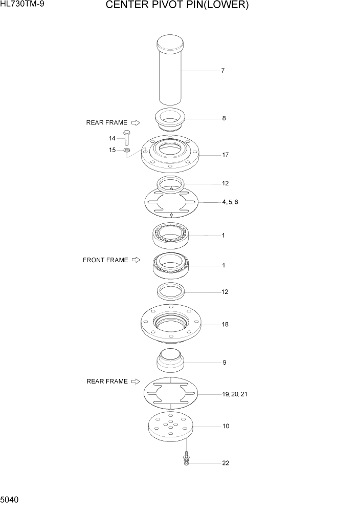 Схема запчастей Hyundai HL730TM-9 - PAGE 5040 CENTER PIVOT PIN(LOWER) СТРУКТУРА