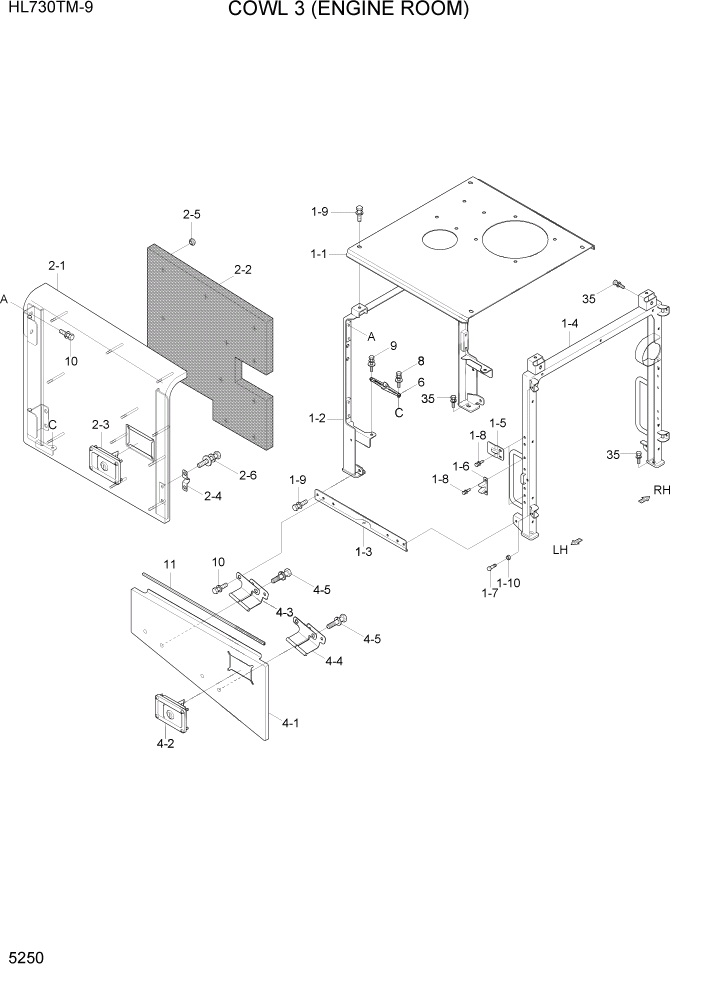 Схема запчастей Hyundai HL730TM-9 - PAGE 5250 COWL 3(ENGINE ROOM) СТРУКТУРА