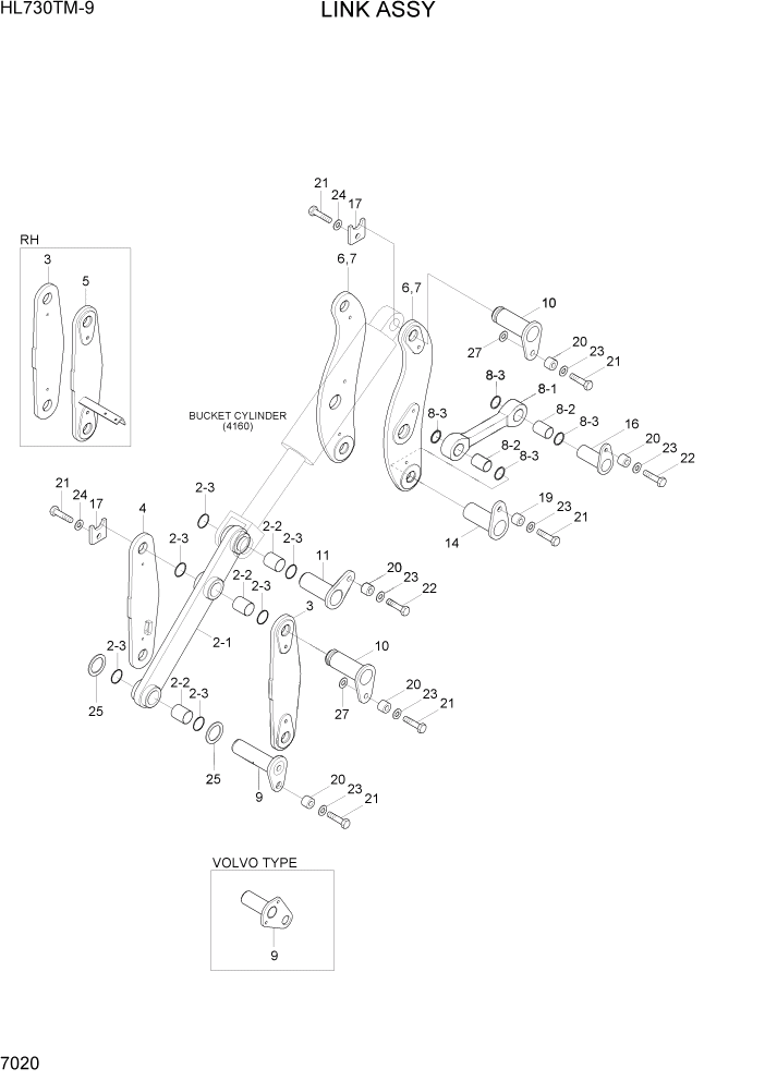 Схема запчастей Hyundai HL730TM-9 - PAGE 7020 LINK ASSY РАБОЧЕЕ ОБОРУДОВАНИЕ