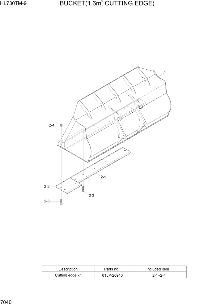 Схема запчастей Hyundai HL730TM-9 - PAGE 7040 BUCKET(1.6M3, CUTTING EDGE) РАБОЧЕЕ ОБОРУДОВАНИЕ
