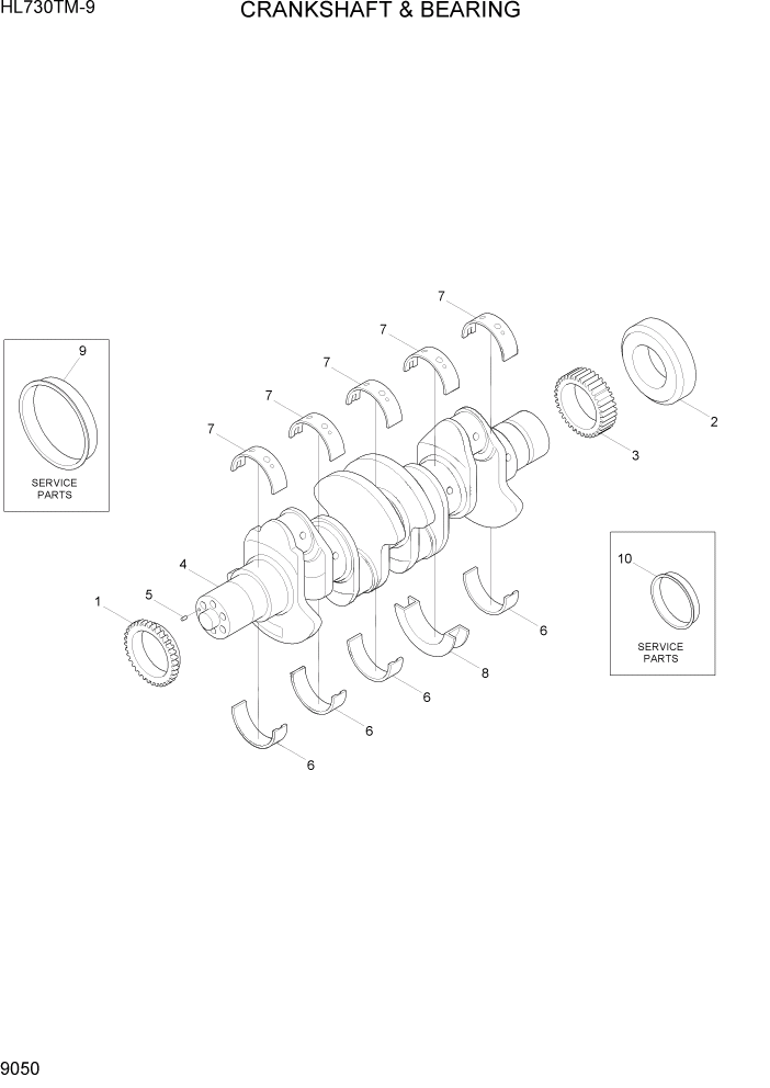 Схема запчастей Hyundai HL730TM-9 - PAGE 9050 CRANKSHAFT & BEARING ДВИГАТЕЛЬ БАЗА