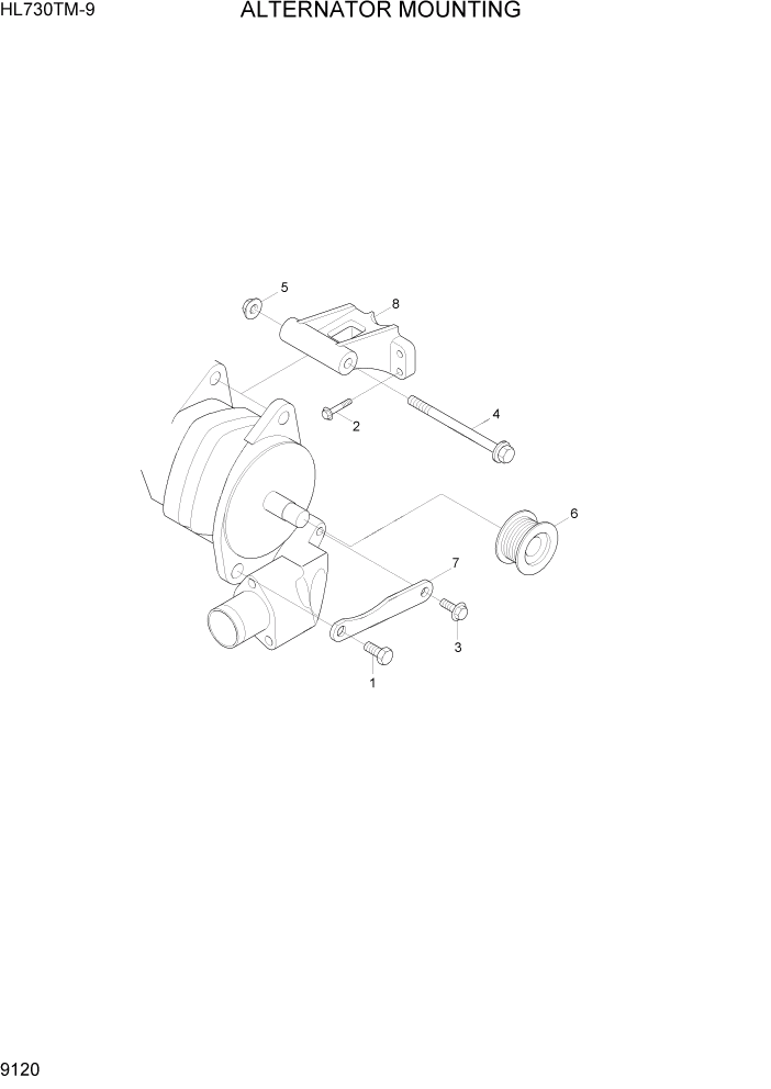 Схема запчастей Hyundai HL730TM-9 - PAGE 9120 ALTERNATOR MOUNTING ДВИГАТЕЛЬ БАЗА