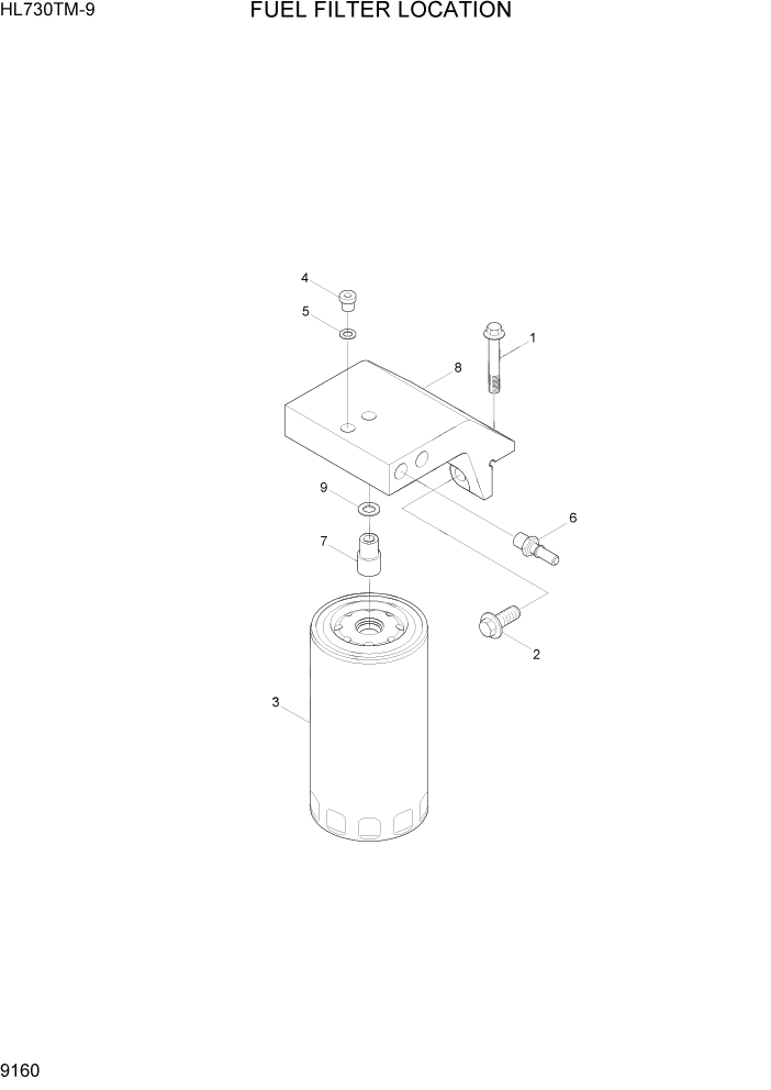 Схема запчастей Hyundai HL730TM-9 - PAGE 9160 FUEL FILTER LOCATION ДВИГАТЕЛЬ БАЗА