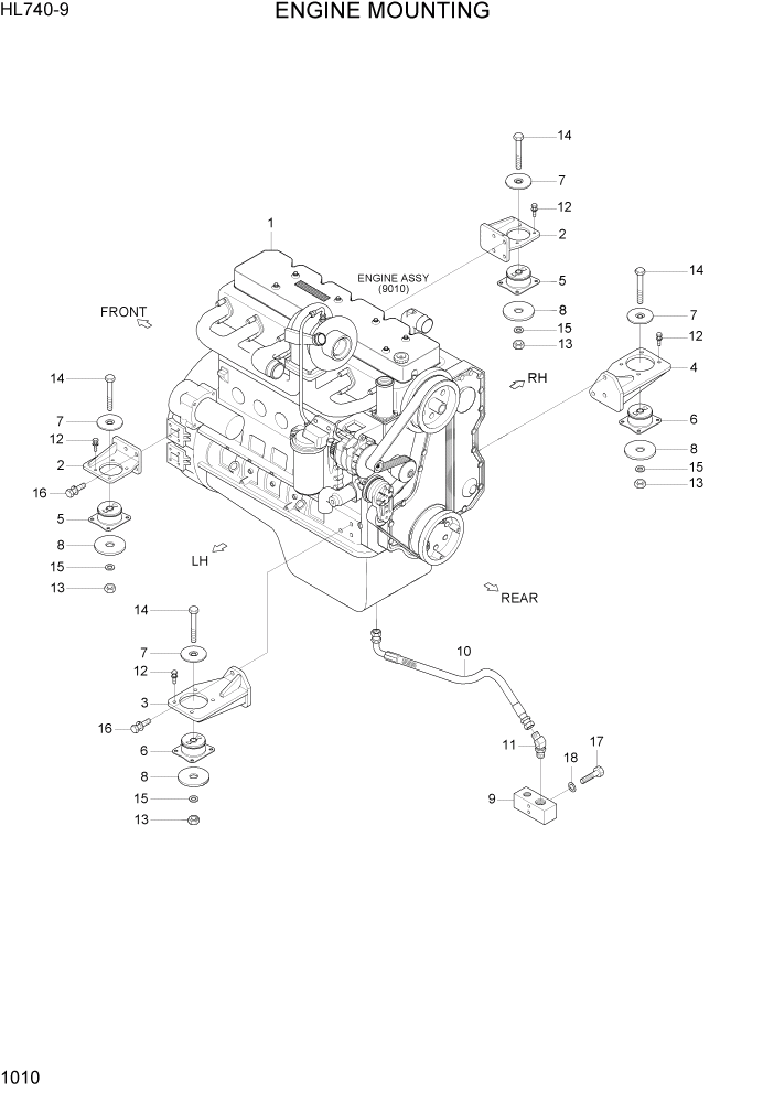 Схема запчастей Hyundai HL740-9 - PAGE 1010 ENGINE MOUNTING СИСТЕМА ДВИГАТЕЛЯ
