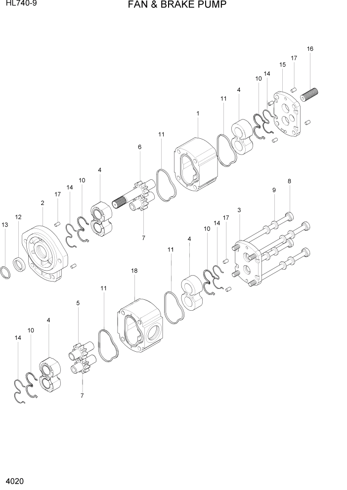 Схема запчастей Hyundai HL740-9 - PAGE 4020 FAN & BRAKE PUMP ГИДРАВЛИЧЕСКИЕ КОМПОНЕНТЫ