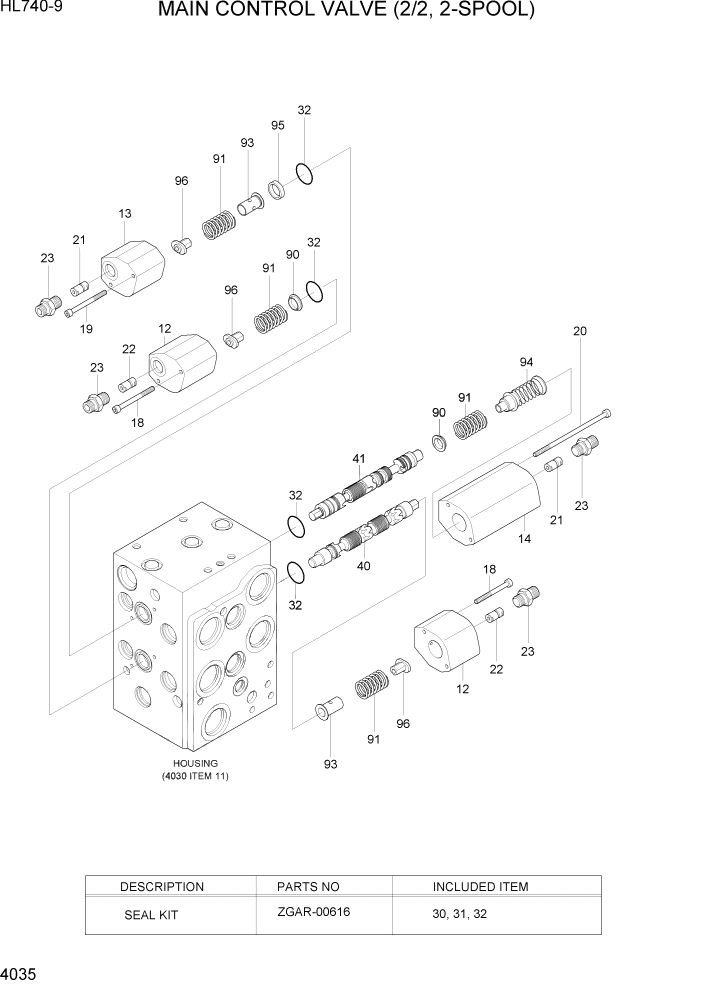 Схема запчастей Hyundai HL740-9 - PAGE 4035 MAIN CONTROL VALVE (2/2, 2-SPOOL) ГИДРАВЛИЧЕСКИЕ КОМПОНЕНТЫ