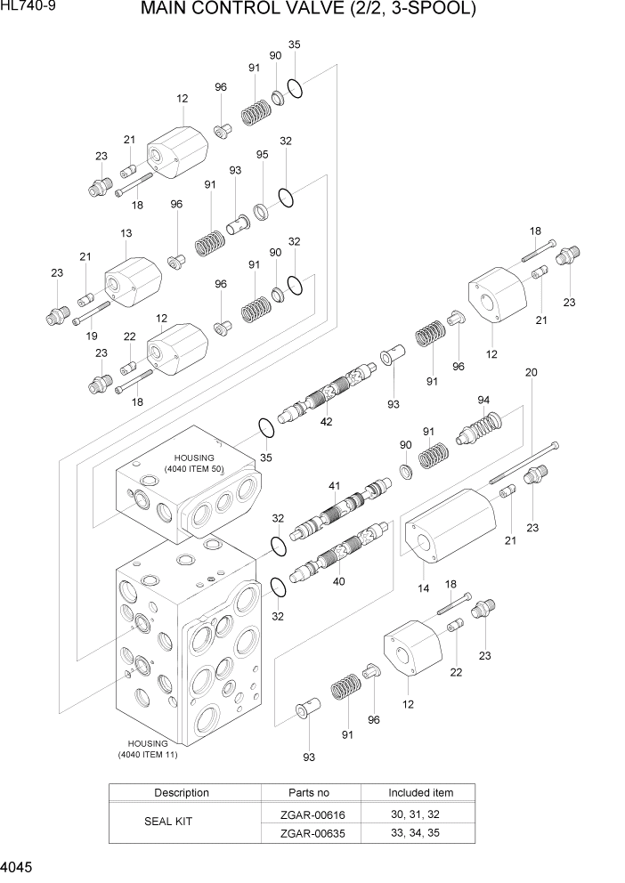 Схема запчастей Hyundai HL740-9 - PAGE 4045 MAIN CONTROL VALVE (2/2, 3-SPOOL) ГИДРАВЛИЧЕСКИЕ КОМПОНЕНТЫ