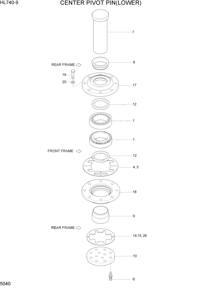Схема запчастей Hyundai HL740-9 - PAGE 5040 CENTER PIVOT PIN(LOWER) СТРУКТУРА