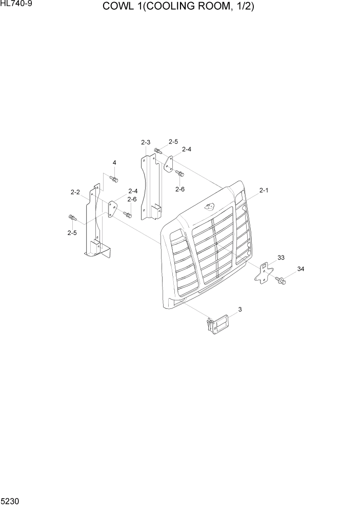 Схема запчастей Hyundai HL740-9 - PAGE 5230 COWL 1(COOLING ROOM, 1/2) СТРУКТУРА