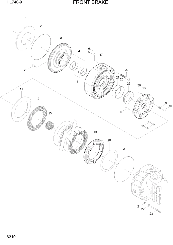 Схема запчастей Hyundai HL740-9 - PAGE 6310 FRONT BRAKE СИЛОВАЯ СИСТЕМА