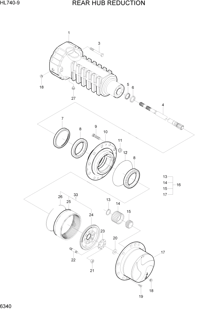 Схема запчастей Hyundai HL740-9 - PAGE 6340 REAR HUB REDUCTION СИЛОВАЯ СИСТЕМА