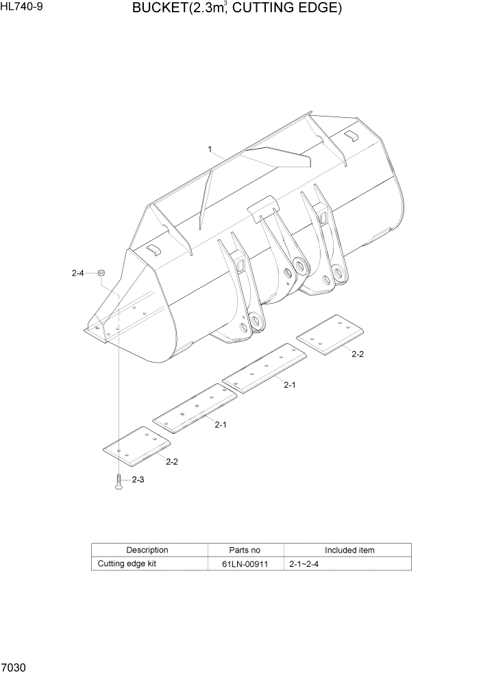 Схема запчастей Hyundai HL740-9 - PAGE 7030 BUCKET(2.3M3, CUTTING EDGE) РАБОЧЕЕ ОБОРУДОВАНИЕ