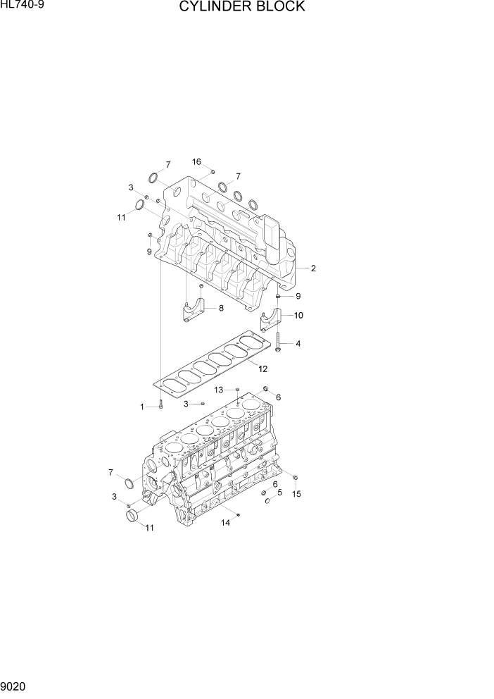 Схема запчастей Hyundai HL740-9 - PAGE 9020 CYLINER BLOCK ДВИГАТЕЛЬ БАЗА