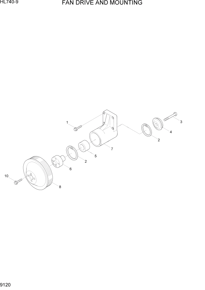 Схема запчастей Hyundai HL740-9 - PAGE 9120 FAN DRIVE AND MOUNTING ДВИГАТЕЛЬ БАЗА