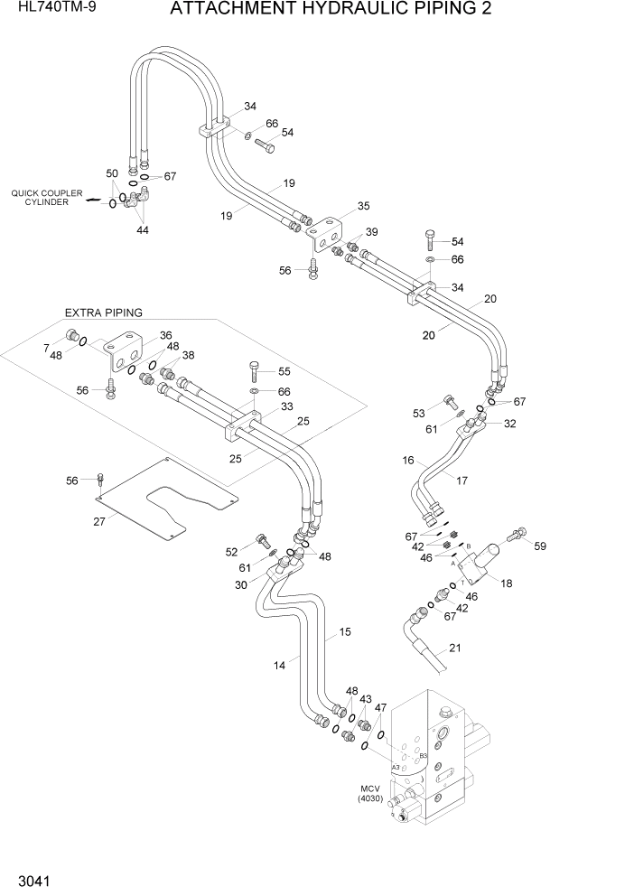 Схема запчастей Hyundai HL740TM-9 - PAGE 3041 ATTACHMENT HYDRAULIC PIPING 2 ГИДРАВЛИЧЕСКАЯ СИСТЕМА