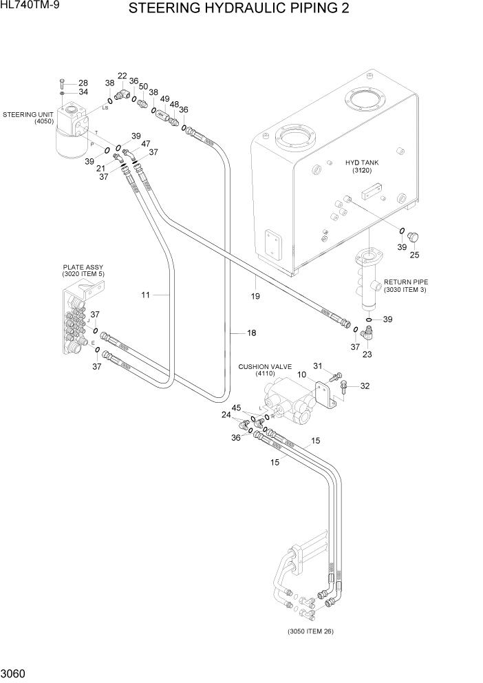 Схема запчастей Hyundai HL740TM-9 - PAGE 3060 STEERING HYDRAULIC PIPING 2 ГИДРАВЛИЧЕСКАЯ СИСТЕМА