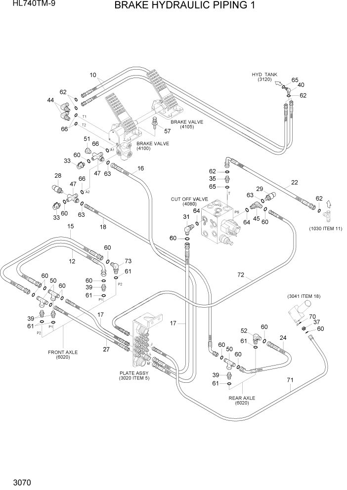 Схема запчастей Hyundai HL740TM-9 - PAGE 3070 BRAKE HYDRAULIC PIPING 1 ГИДРАВЛИЧЕСКАЯ СИСТЕМА