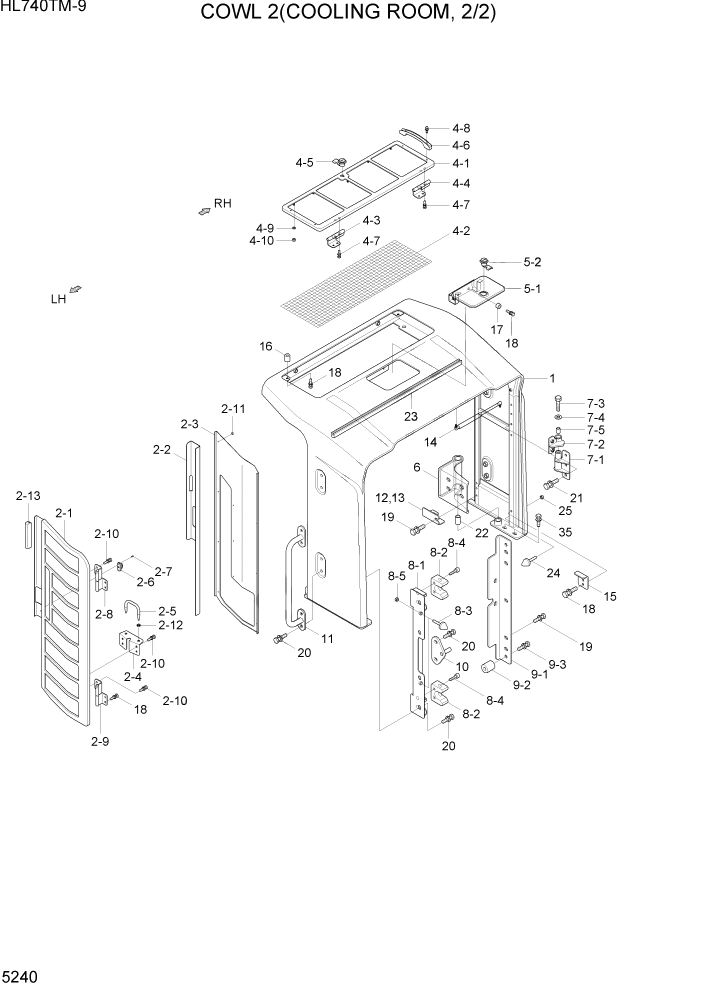 Схема запчастей Hyundai HL740TM-9 - PAGE 5240 COWL 2(COOLING ROOM, 2/2) ГИДРАВЛИЧЕСКИЕ КОМПОНЕНТЫ